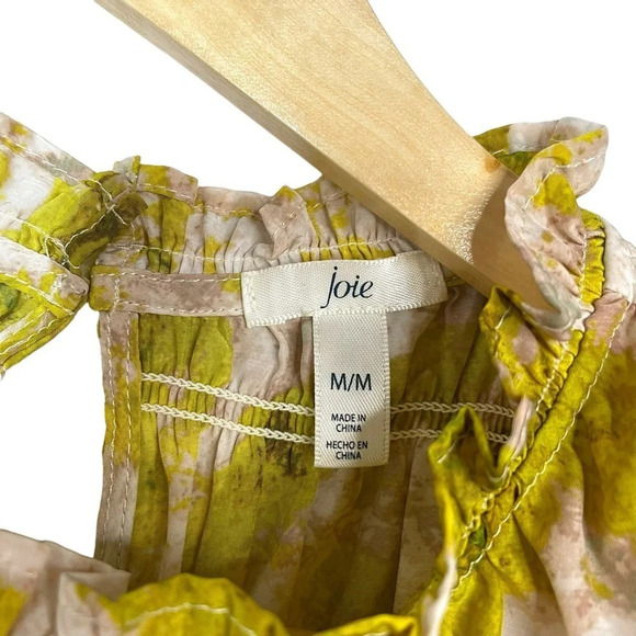 Joie Summer Porcelain Smocked Neck Sleeveless Blouse in Yellow/White Size M - Picture 4 of 15